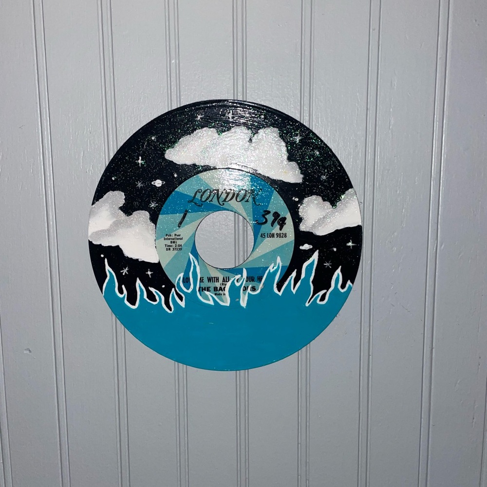 hand painted 1960s 45 vinyl record wall hanging
